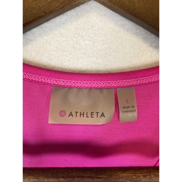 Barbiecore Athleta Women Large Pink Ruched Drawstring Racerback Workout Tank Top - Picture 3 of 9